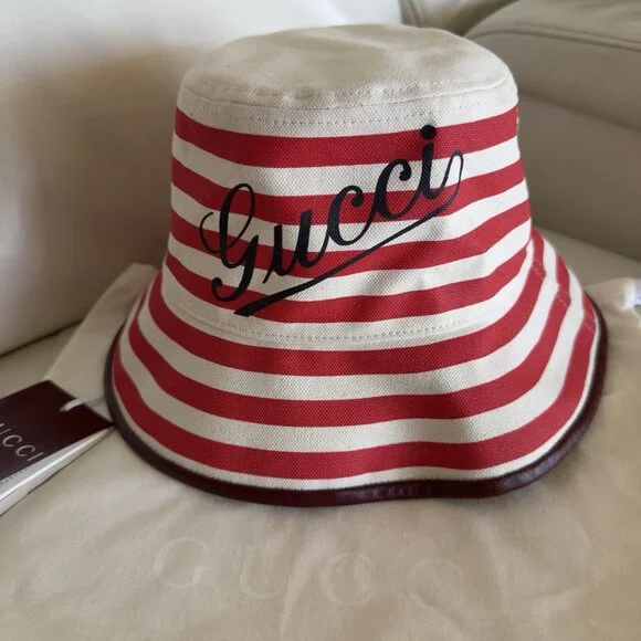 Gucci Striped hat NWT NWT GUCCI BLUE STRAW STRIPED HAT BOATER 100% Authentic Size  main image 4
